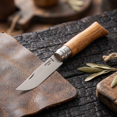 Nóż składany Opinel No. 8 Luxury Range z grawerem - drewno oliwne