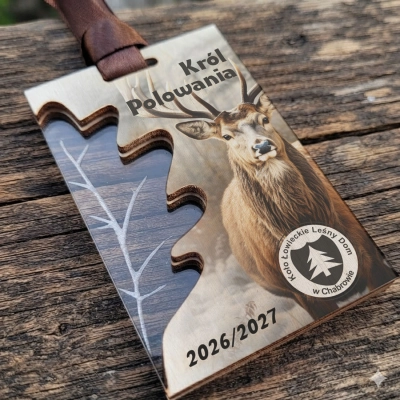 Medal Król Polowania z liściem nadruk jelenia
