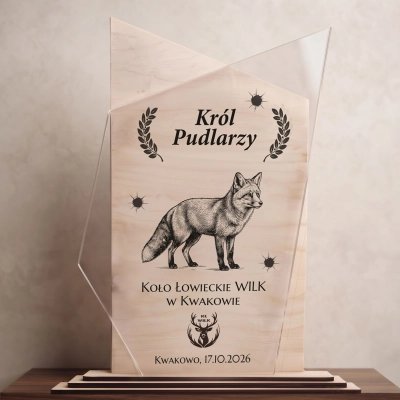 Statuetka Król Pudlarzy z lisem – szkic na drewnie