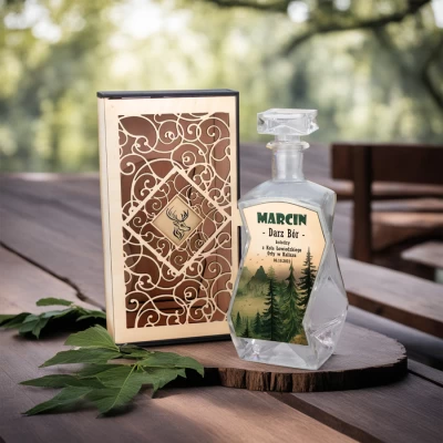 Myśliwska karafka na alkohol w ażurowym pudełku Motyw lasu