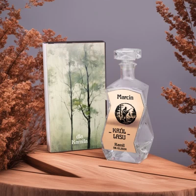 Myśliwska karafka na alkohol w drewnianym pudełku Król lasu