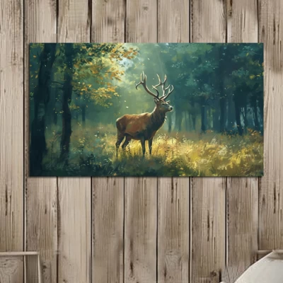 Myśliwski obraz na pleksi "Słońce w lesie: jeleń"