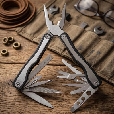 Multitool 15w1 czarno-srebrny z grawerem