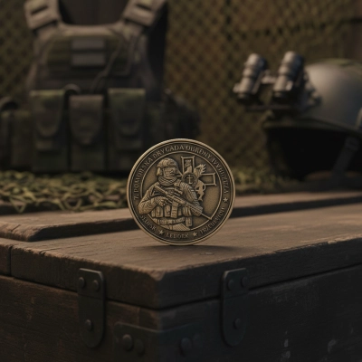 Coin wojskowy w drewnianym etui - podziękowanie dla żołnierza