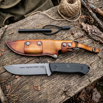Nóż survivalowy Ultra Outdoor Za-Pas z grawerem w skórzanej pochwie