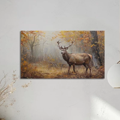 Myśliwski obraz na pleksi "Jesienne barwy lasu z jeleniem"